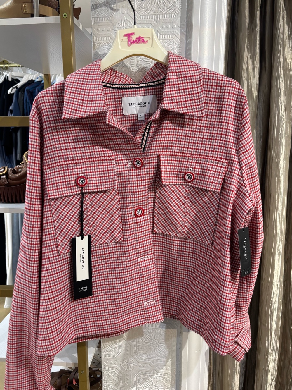 Liverpool Los Angeles- LM1C84TR03 Red & White Check Button-Front Shacket